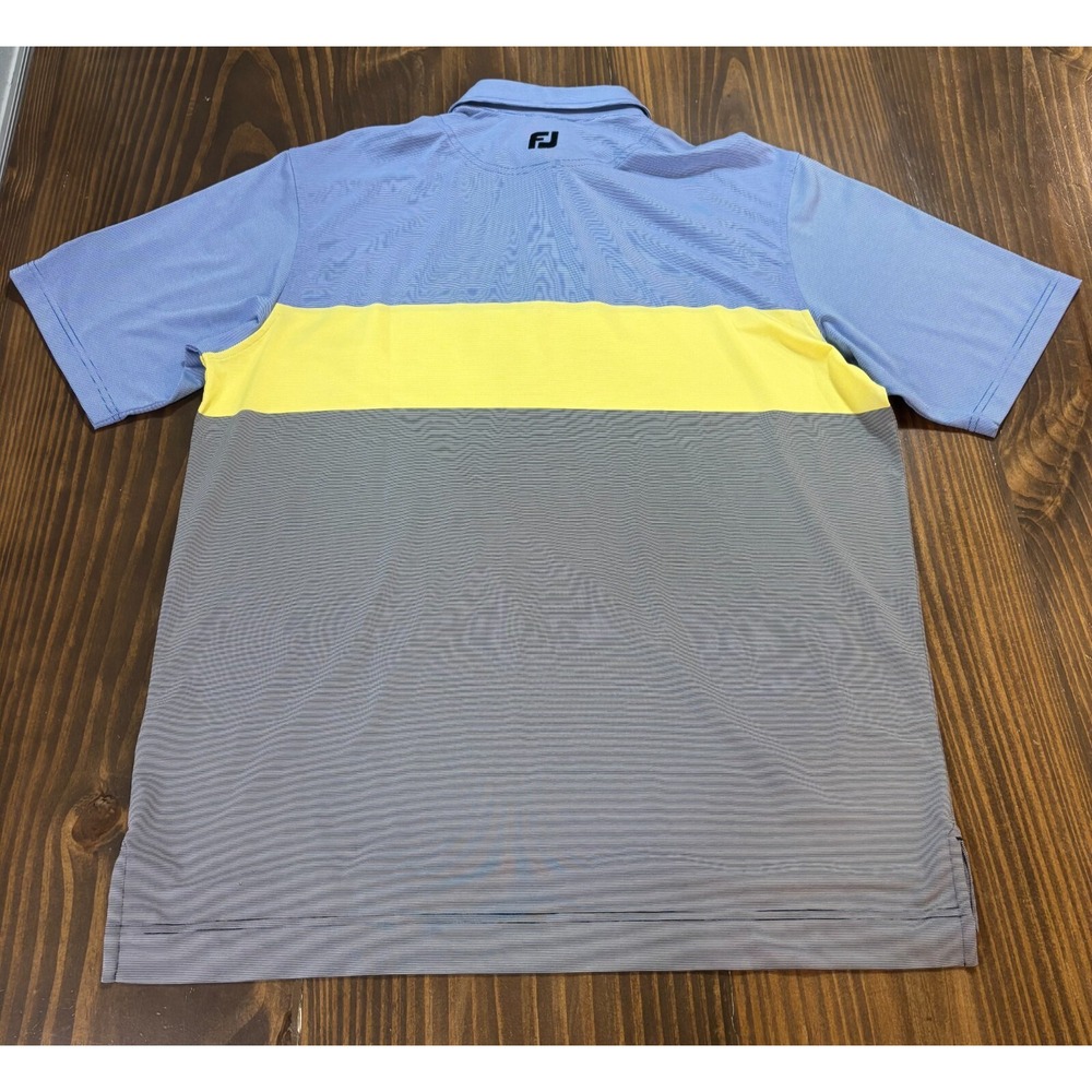 FootJoy Mens ProDry Golf Polo Shirt Blue‎ Yellow Grey Striped Colorblock Size L - Picture 2 of 9